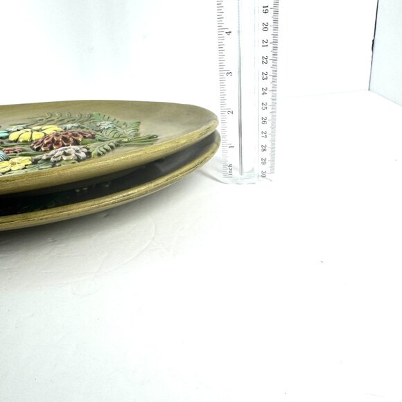 Atlantic Mold 1970s Floral Plaques Set 2 Hand Painted Vintage Retro Cottagecore - Picture 5 of 6